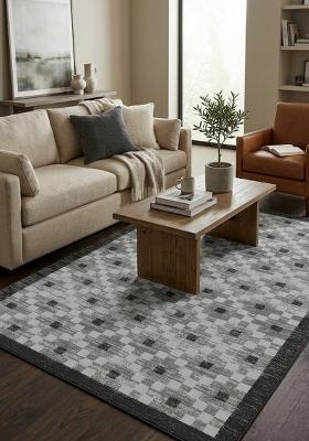 Saffron Rugs Hand Tufted Light Grey Checkered Transitional Rectangular Wool Area Rug