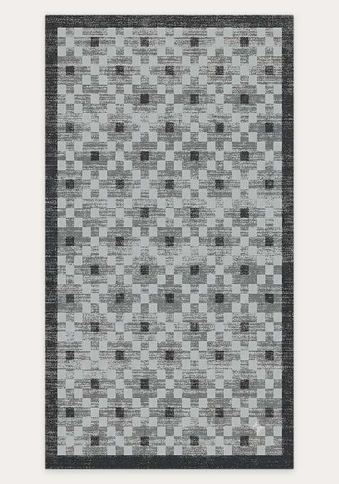 Washable Rugs Wool Blend Area Rug | Light Grey Transitional Checkered Non Slip Carpet For Living Room