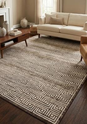 Saffron Rugs Hand Tufted Brown Taupe Geometric Contemporary Rectangular Wool Area Rug
