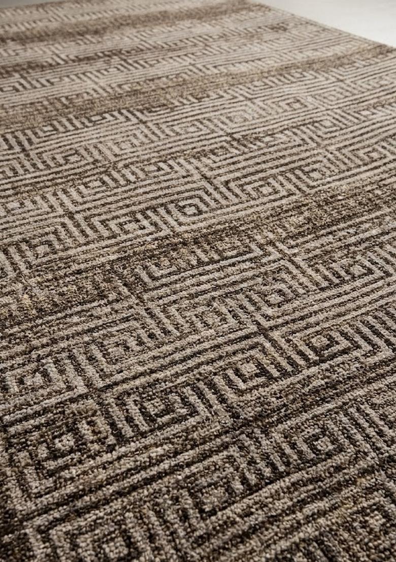 Saffron Rugs Hand Tufted Brown Taupe Geometric Contemporary Rectangular Wool Area Rug - Indya