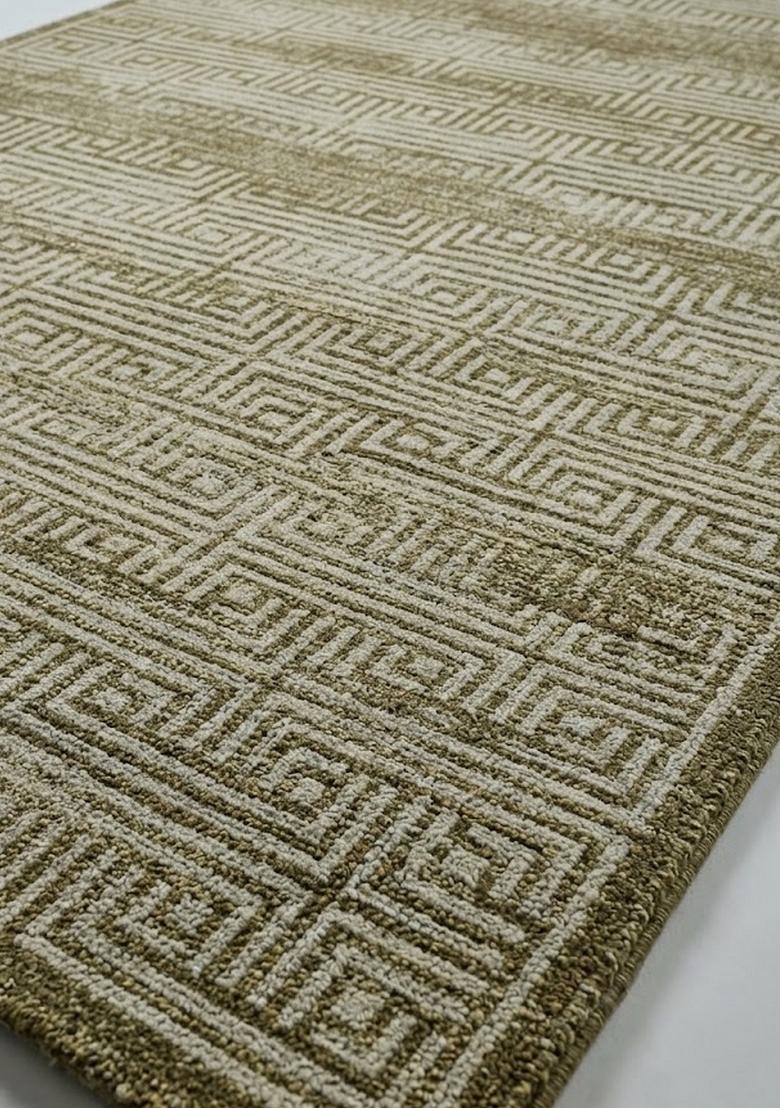Saffron Rugs Hand Tufted Olive Green Geometric Contemporary Rectangular Wool Area Rug - Indya