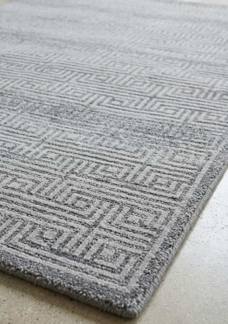 Saffron Rugs Hand Tufted Grey Geometric Contemporary Rectangular Wool Area Rug - Indya