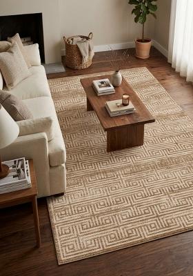 Saffron Rugs Hand Tufted Warm Tan Beige Geometric Contemporary Rectangular Wool Area Rug