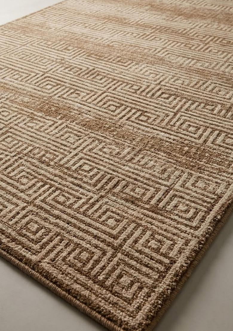Saffron Rugs Hand Tufted Warm Tan Beige Geometric Contemporary Rectangular Wool Area Rug - Indya