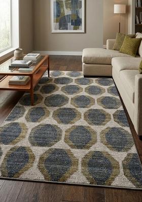 Saffron Rugs Hand Tufted Blue Grey Olive Geometric Contemporary Rectangular Wool Area Rug