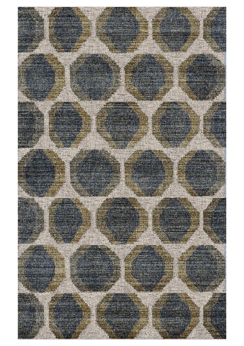 Saffron Rugs Hand Tufted Blue Grey Olive Geometric Contemporary Rectangular Wool Area Rug - Indya