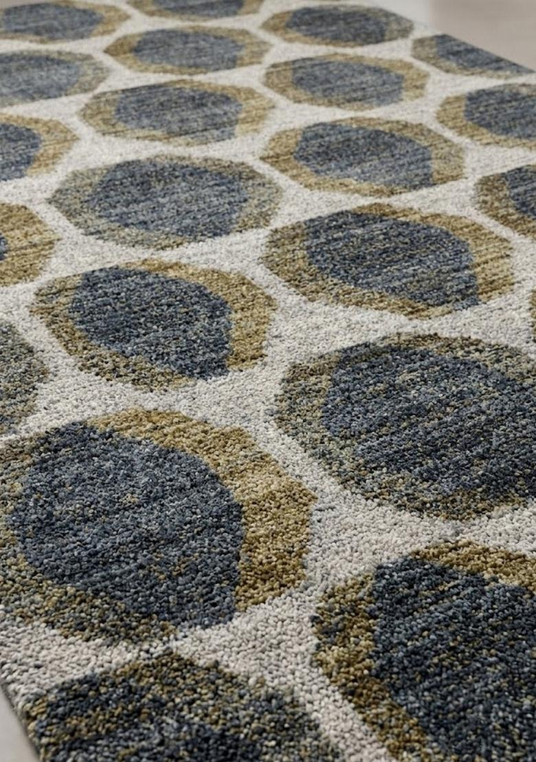 Saffron Rugs Hand Tufted Blue Grey Olive Geometric Contemporary Rectangular Wool Area Rug - Indya
