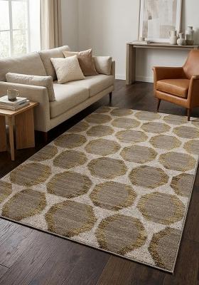 Saffron Rugs Hand Tufted Grey Gold Geometric Contemporary Rectangular Wool Area Rug