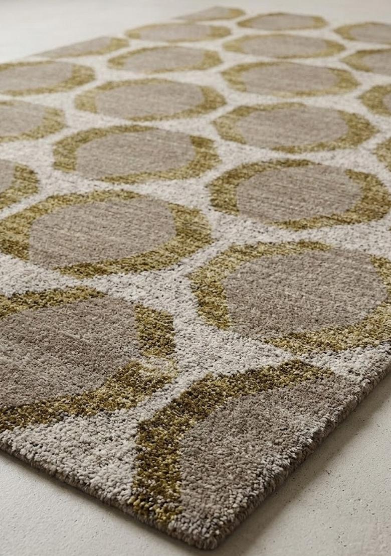 Saffron Rugs Hand Tufted Grey Gold Geometric Contemporary Rectangular Wool Area Rug - Indya