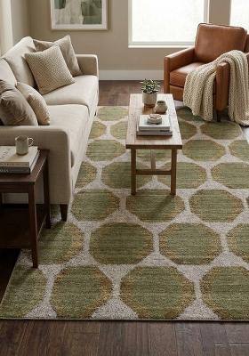 Saffron Rugs Hand Tufted Sage Green Geometric Contemporary Rectangular Wool Area Rug
