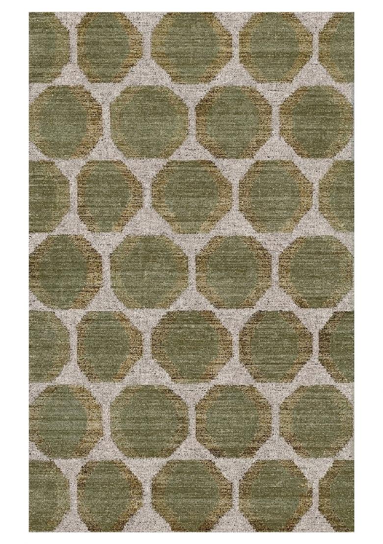 Saffron Rugs Hand Tufted Sage Green Geometric Contemporary Rectangular Wool Area Rug - Indya