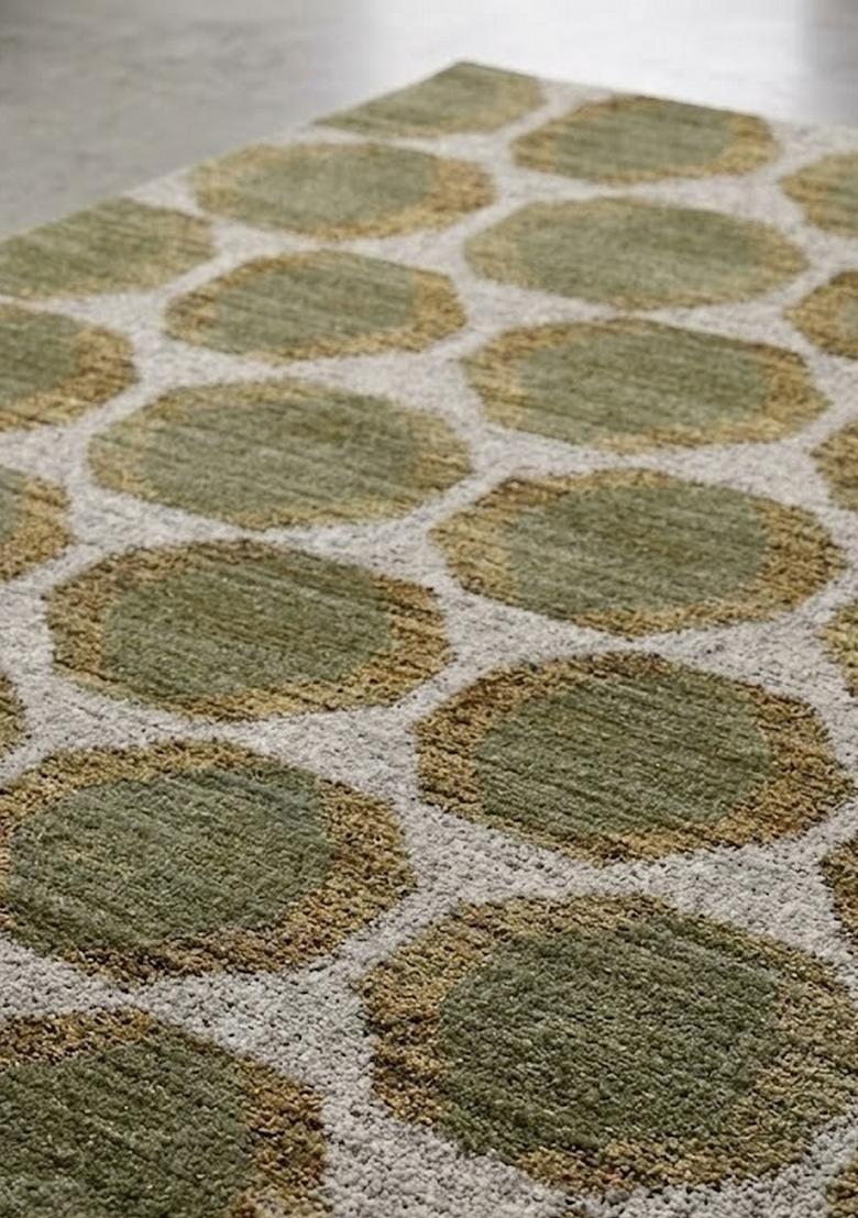 Saffron Rugs Hand Tufted Sage Green Geometric Contemporary Rectangular Wool Area Rug - Indya