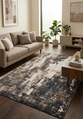 Saffron Rugs Hand Tufted Dark Blue Grey Geometric Contemporary Rectangular Wool Area Rug