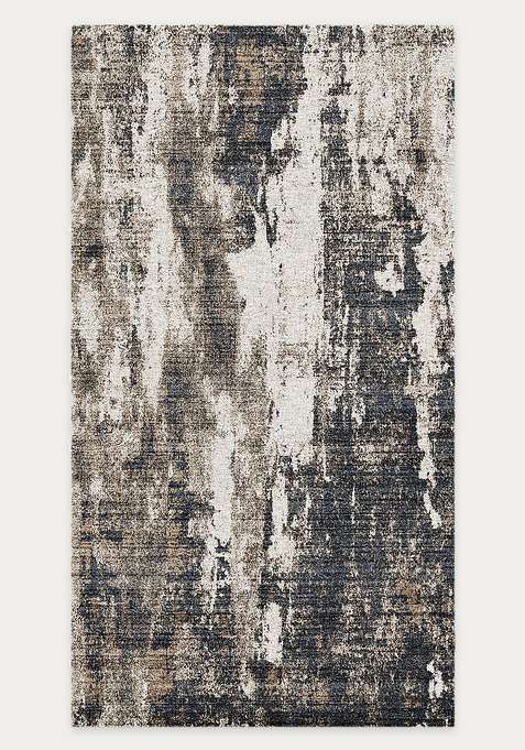 Washable Rugs Wool Blend Area Rug | Dark Blue Grey Contemporary Geometric Non Slip Carpet For Living Room