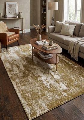Saffron Rugs Hand Tufted Olive Gold Geometric Contemporary Rectangular Wool Area Rug