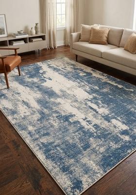 Saffron Rugs Hand Tufted Blue Grey Geometric Contemporary Rectangular Wool Area Rug