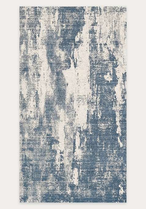Washable Rugs Wool Blend Area Rug | Blue Grey Contemporary Geometric Non Slip Carpet For Living Room