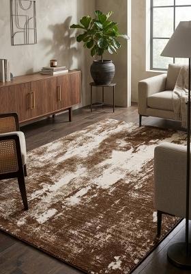 Saffron Rugs Hand Tufted Brown Ivory Geometric Contemporary Rectangular Wool Area Rug