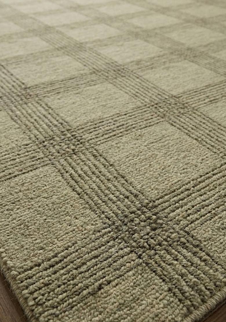 Saffron Rugs Hand Tufted Sage Green Plaid Transitional Rectangular Wool Area Rug - Indya