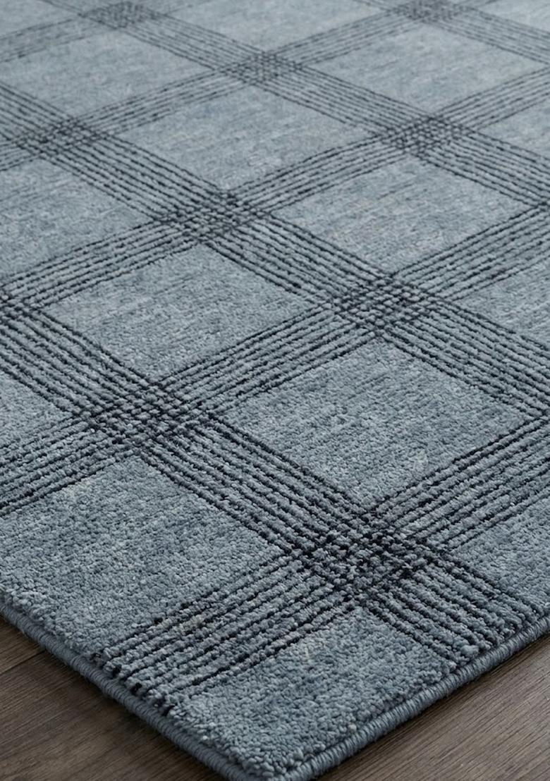 Saffron Rugs Hand Tufted Steel Blue Grey Plaid Transitional Rectangular Wool Area Rug - Indya