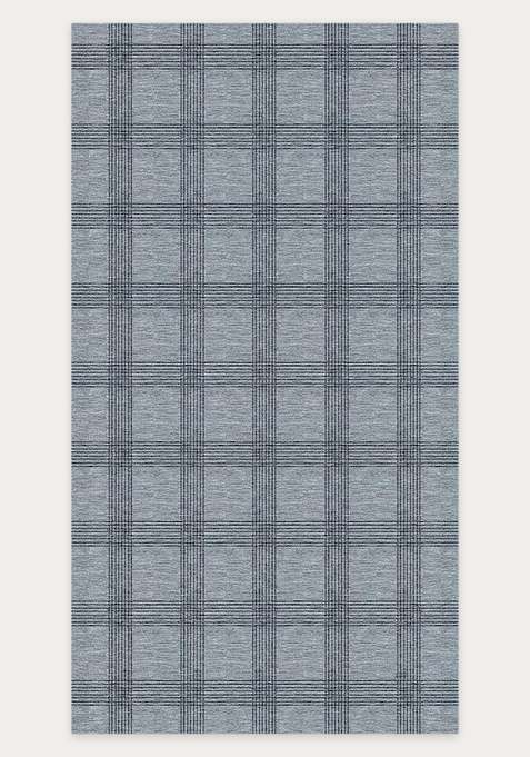 Washable Rugs Wool Blend Area Rug | Steel Blue Grey Transitional Plaid Non Slip Carpet For Living Room