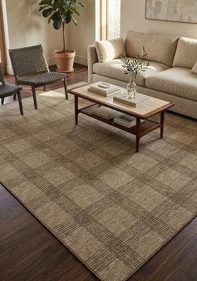Saffron Rugs Hand Tufted Taupe Beige Plaid Transitional Rectangular Wool Area Rug