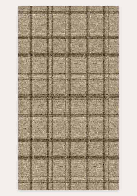 Washable Rugs Wool Blend Area Rug | Taupe Beige Transitional Plaid Non Slip Carpet For Living Room