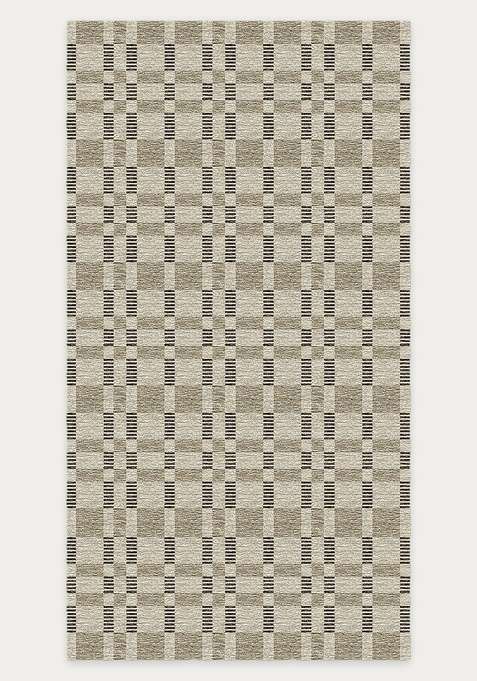 Washable Rugs Wool Blend Area Rug | Beige Tan Contemporary Checkered Non Slip Carpet For Living Room