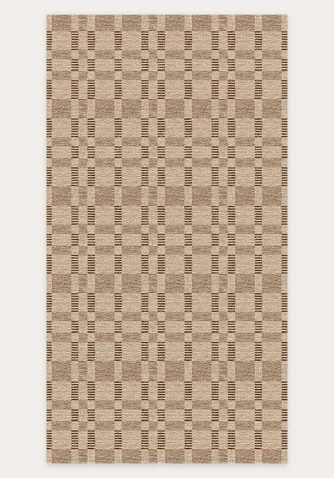 Washable Rugs Wool Blend Area Rug | Warm Tan Beige Contemporary Checkered Non Slip Carpet For Living Room