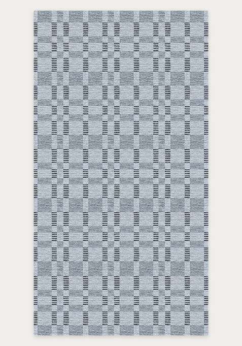 Washable Rugs Wool Blend Area Rug | Light Blue Grey Contemporary Checkered Non Slip Carpet For Living Room