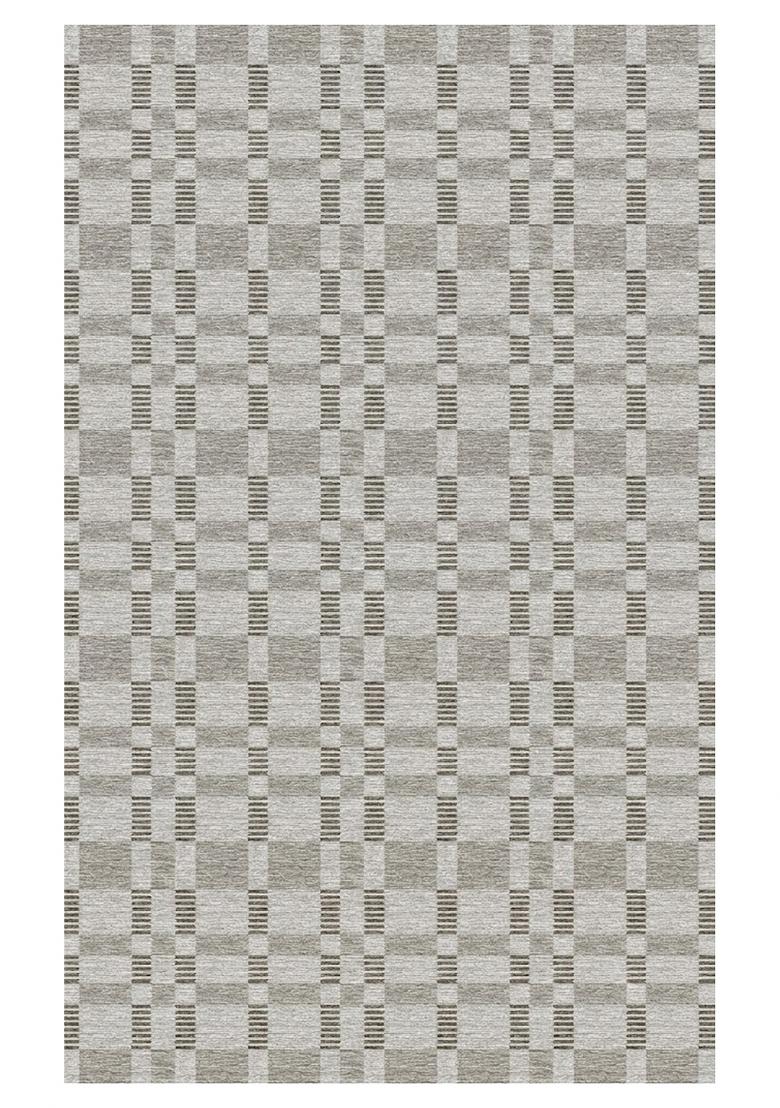 Saffron Rugs Hand Tufted Light Grey Checkered Contemporary Rectangular Wool Area Rug - Indya