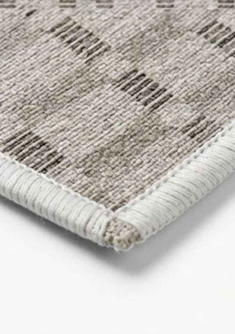 Saffron Rugs Wool Flat Weave TPR Backing Machine Washable Rectangular Rug  Non Slip | Light Grey Contemporary Checkered Carpet for Living Room - Indya