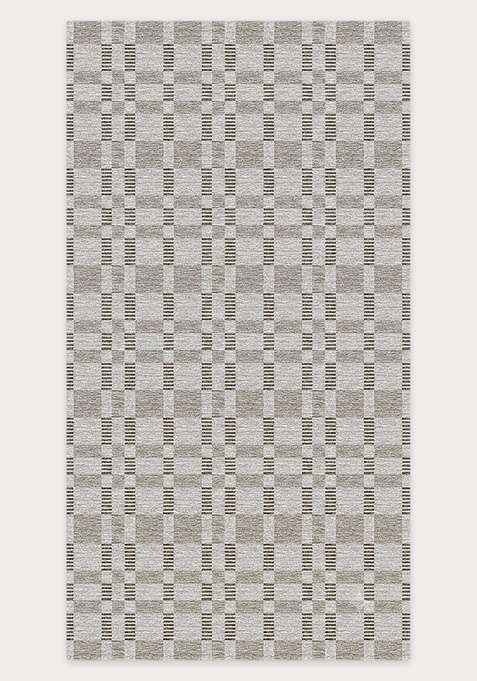 Washable Rugs Wool Blend Area Rug | Light Grey Contemporary Checkered Non Slip Carpet For Living Room