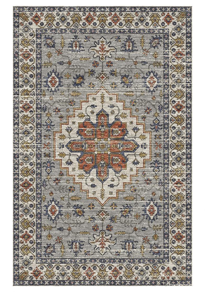 Saffron Rugs Hand Tufted Grey Multicolor Geometric Oriental Rectangular Wool Area Rug - Indya