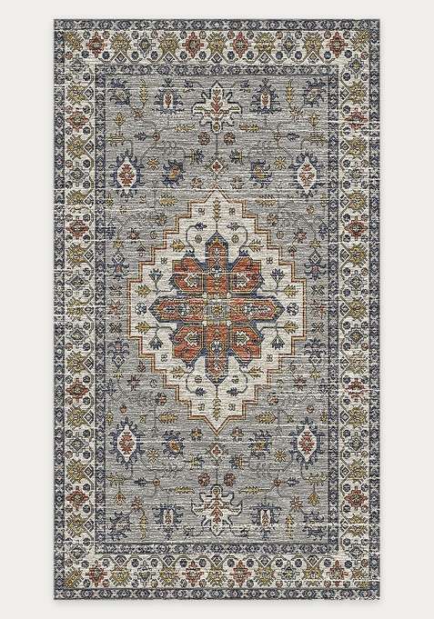 Washable Rugs Wool Blend Area Rug | Grey Multicolor Oriental Geometric Non Slip Carpet For Living Room