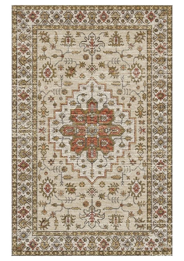 Saffron Rugs Hand Tufted Ivory Cream Geometric Oriental Rectangular Wool Area Rug - Indya