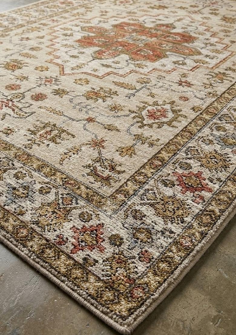 Saffron Rugs Hand Tufted Ivory Cream Geometric Oriental Rectangular Wool Area Rug - Indya