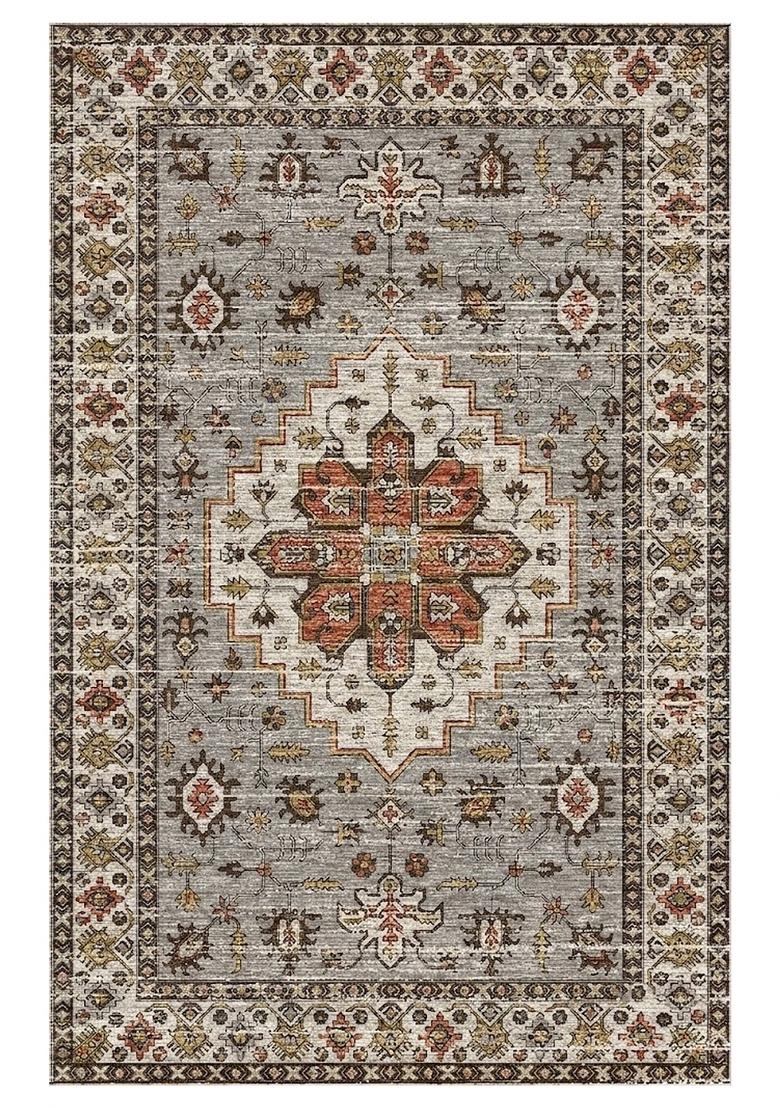 Saffron Rugs Hand Tufted Grey Geometric Oriental Rectangular Wool Area Rug - Indya