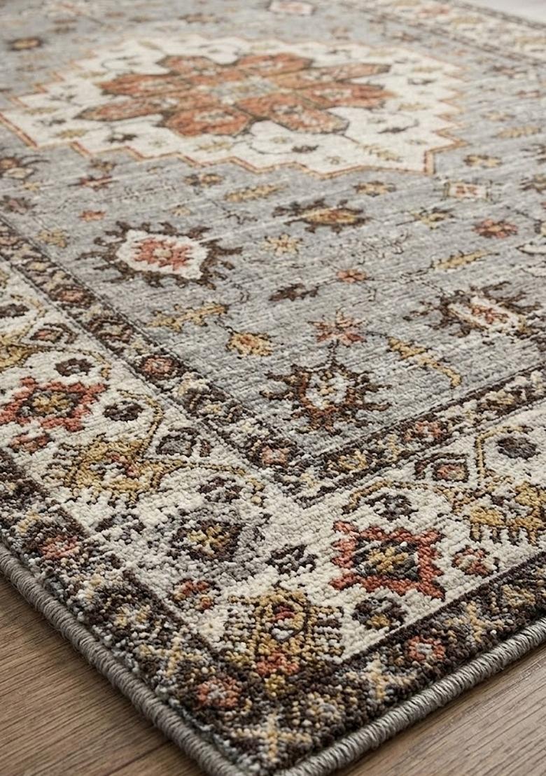Saffron Rugs Hand Tufted Grey Geometric Oriental Rectangular Wool Area Rug - Indya