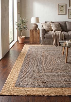 Saffron Rugs Flat Woven Grey  Coastal Rectangular Wool Area Rug