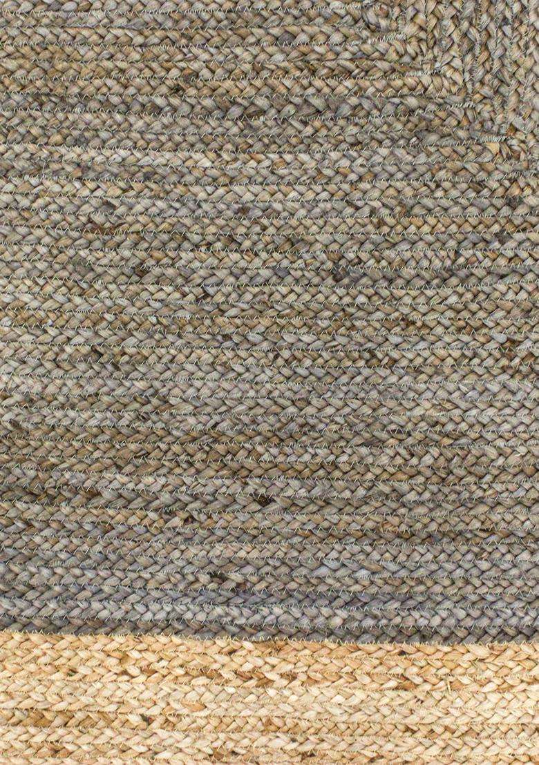 Jute Wool Braided Grey Rug | Coastal Geometric Flat Woven Reversible Carpet For Living Room - Indya