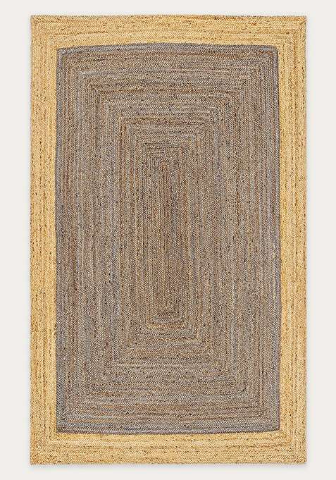 Jute Wool Braided Grey Rug | Coastal Geometric Flat Woven Reversible Carpet For Living Room