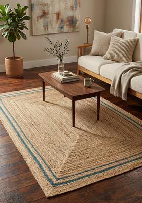 Saffron Rugs Flat Woven Natural Beige  Coastal Rectangular Wool Area Rug