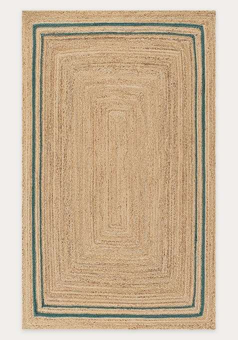 Jute Wool Braided Natural Beige Rug | Coastal Geometric Flat Woven Reversible Carpet For Living Room