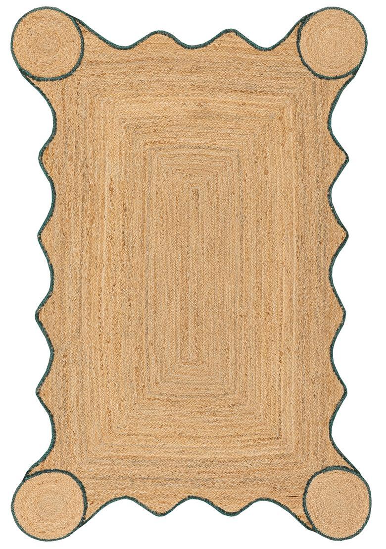 Saffron Rugs Flat Woven Natural Beige  Bohemian Scalloped Wool Area Rug - Indya