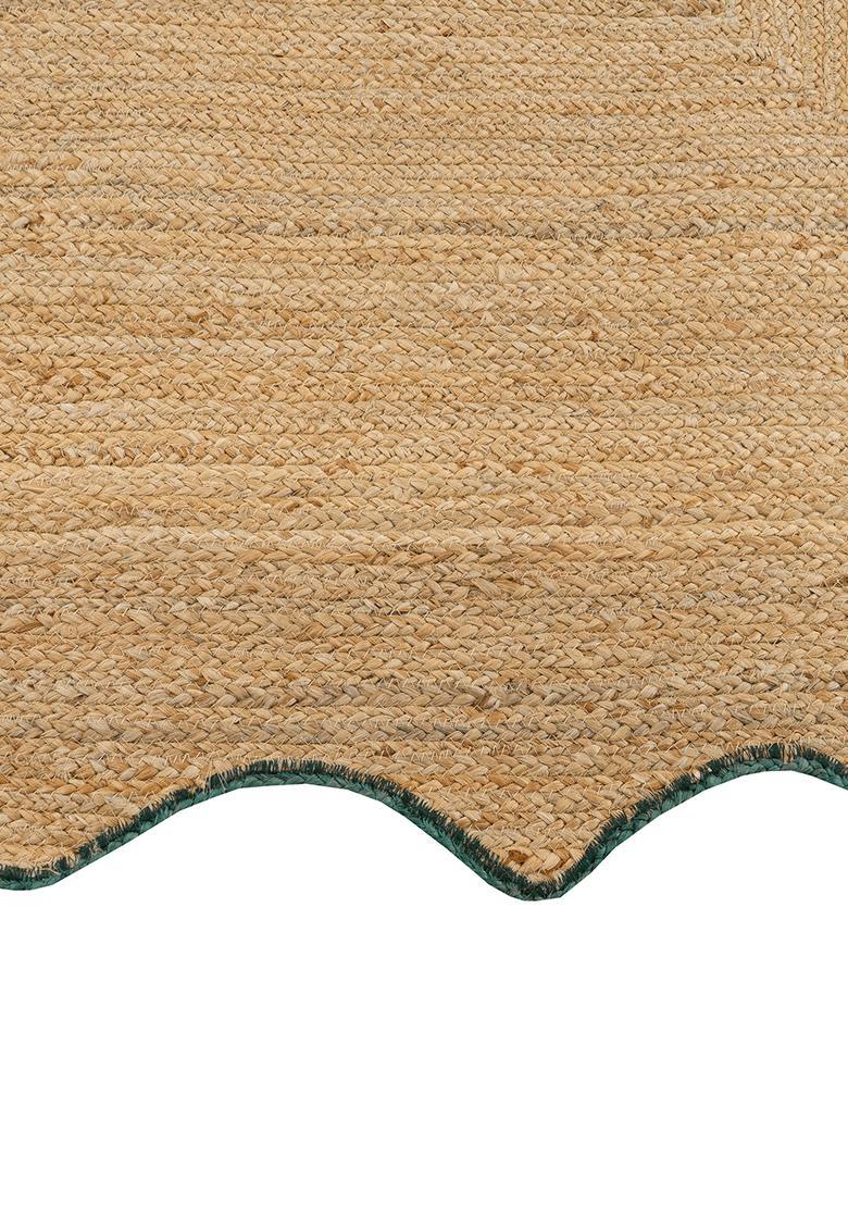 Saffron Rugs Flat Woven Natural Beige  Bohemian Scalloped Wool Area Rug - Indya