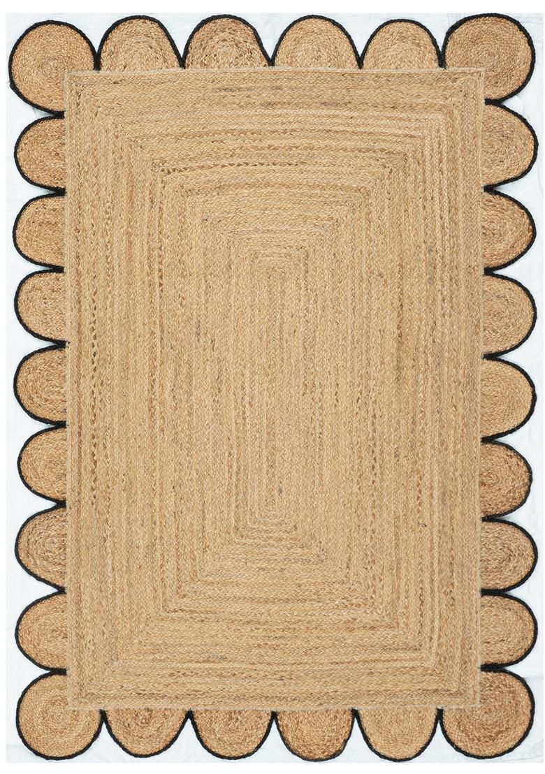 Saffron Rugs Flat Woven Natural Beige  Boho Scalloped Wool Area Rug - Indya