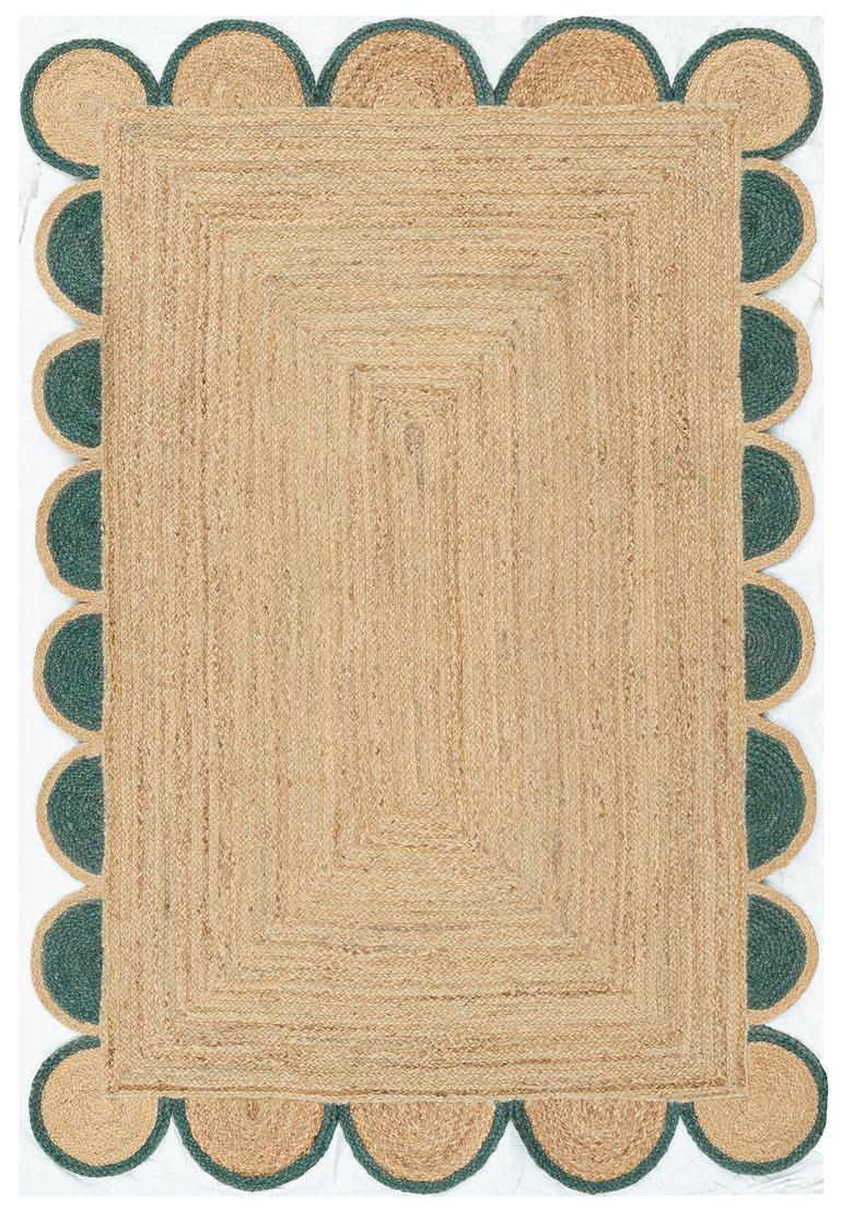 Saffron Rugs Flat Woven Natural Beige  Boho Scalloped Wool Area Rug - Indya
