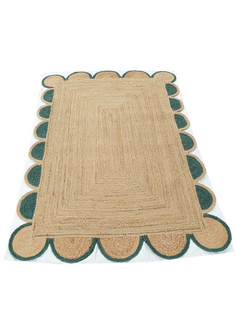 Saffron Rugs Flat Woven Natural Beige  Boho Scalloped Wool Area Rug - Indya
