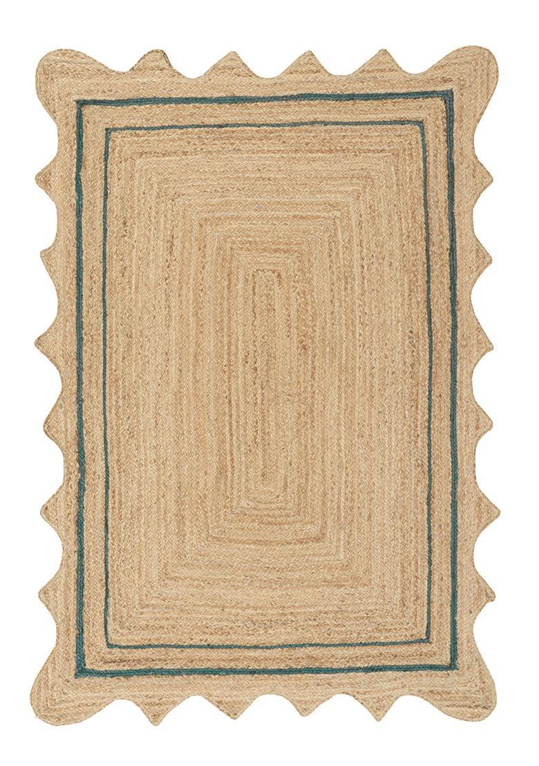 Saffron Rugs Flat Woven Natural Beige  Bohemian Scalloped Wool Area Rug - Indya